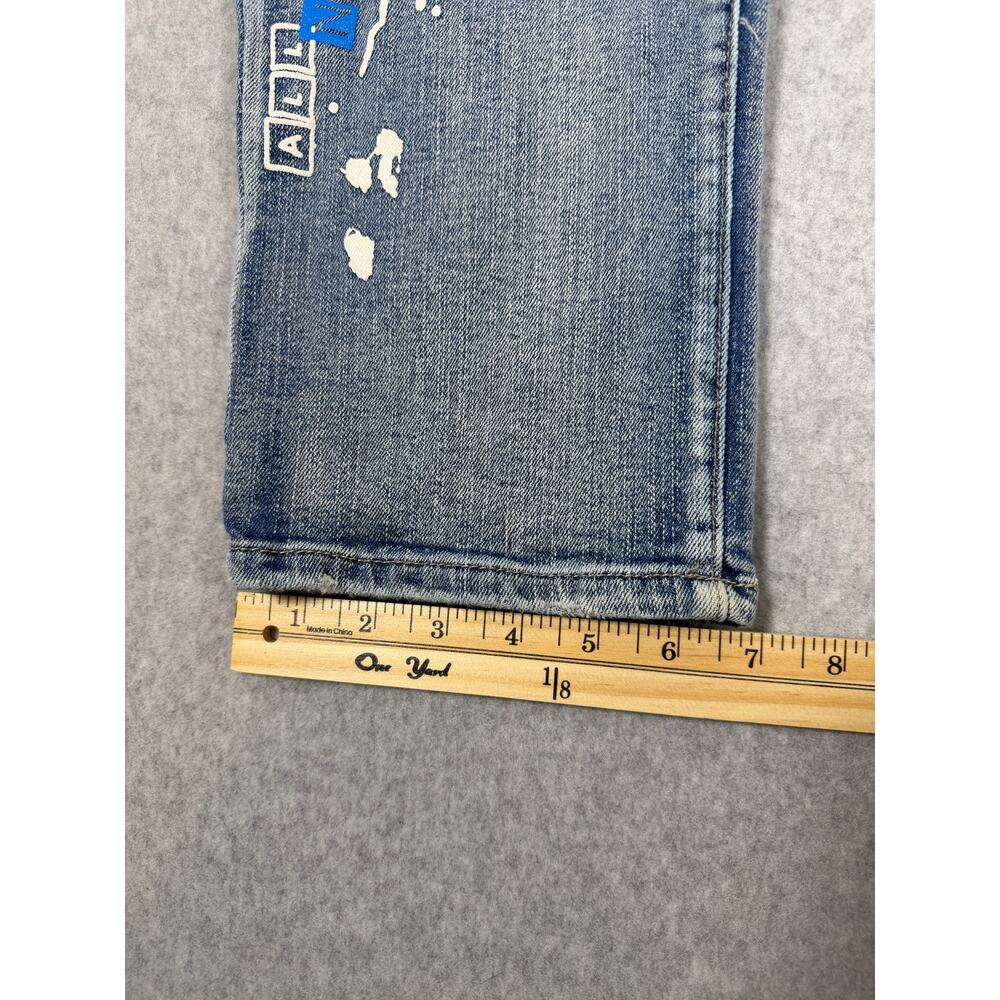 Copper Rivet Distressed Moto Mens Jeans Plaid Rip & Repair Light Blue 38x32 Slim - Picture 14 of 16